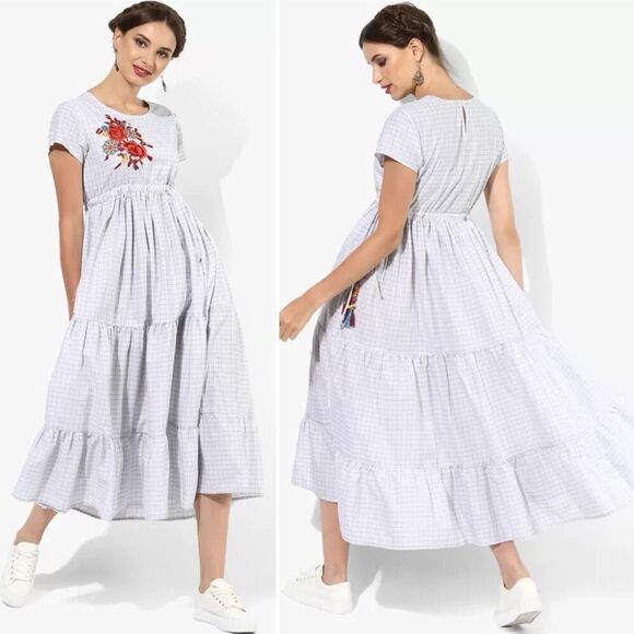 Sangria Embroidered Empire Waist Midi Dress M Boho Cottage Core Prairie - Picture 1 of 11